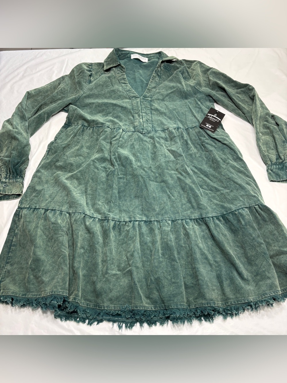 Juliana’s Boutique Green Mineral Wash Corduroy Tiered Babydoll Dress Women’s M